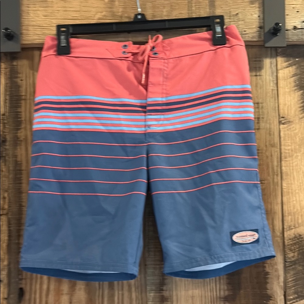 Vineyard Vines Blue and Red Board Shorts with Sporty Design